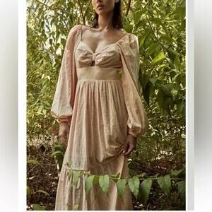 WE ARE KINDRED 'Isabella' Pink Cotton Swiss Dot Bustier Midi Dress US 8